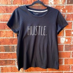Rae Dunn Womens Medium Black Hustle Graphic Short Sleeve Tshirt